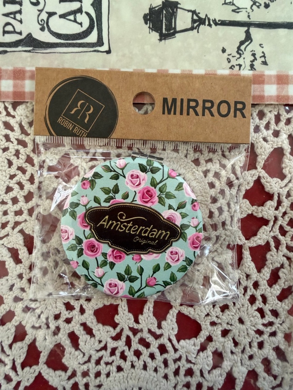 Robin Ruth White Compact Mirror with Black Logo